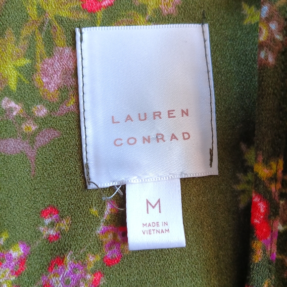 LC Lauren Conrad Cold Shoulder Green & Pink Floral Blouse Size M - Picture 5 of 6